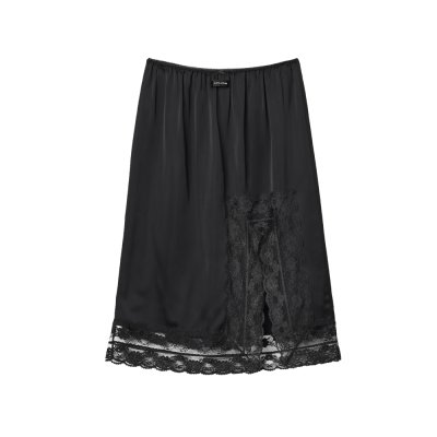 THE GLOSSY SATIN + LACE SATIN SLIP SKIRT